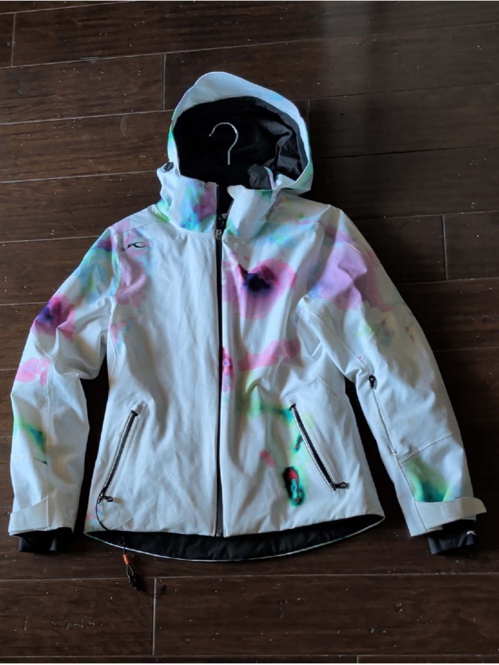KJUS Women’s Ski Jacket Full Zip Hooded SZ Medium Tie Dye Watercolor RECCO